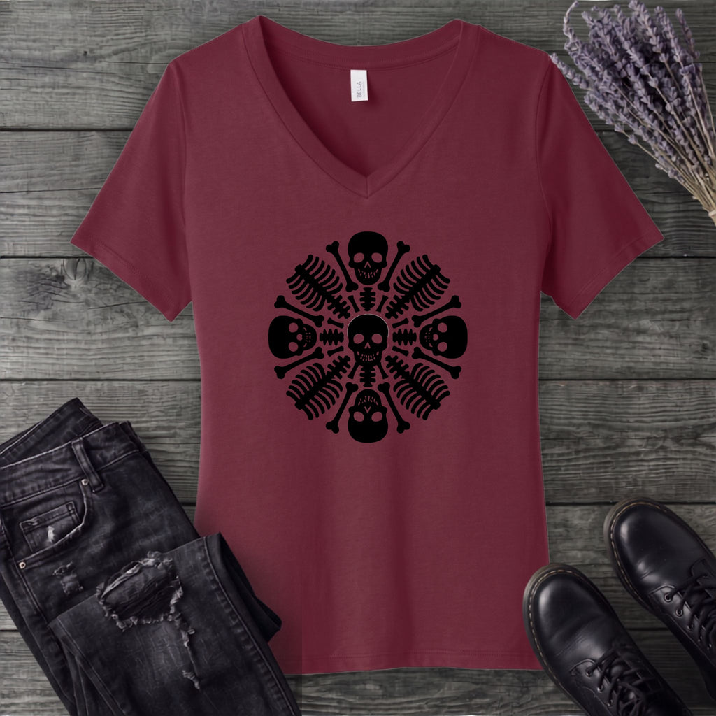 skeleton mandala V-Neck T-Shirt