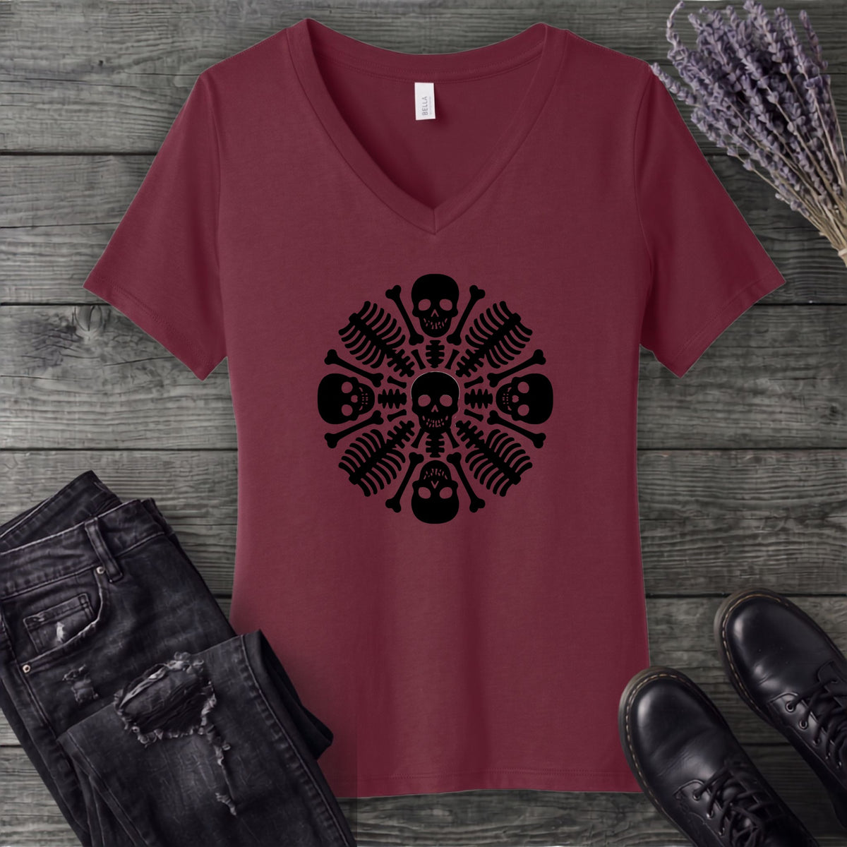 skeleton mandala V-Neck T-Shirt