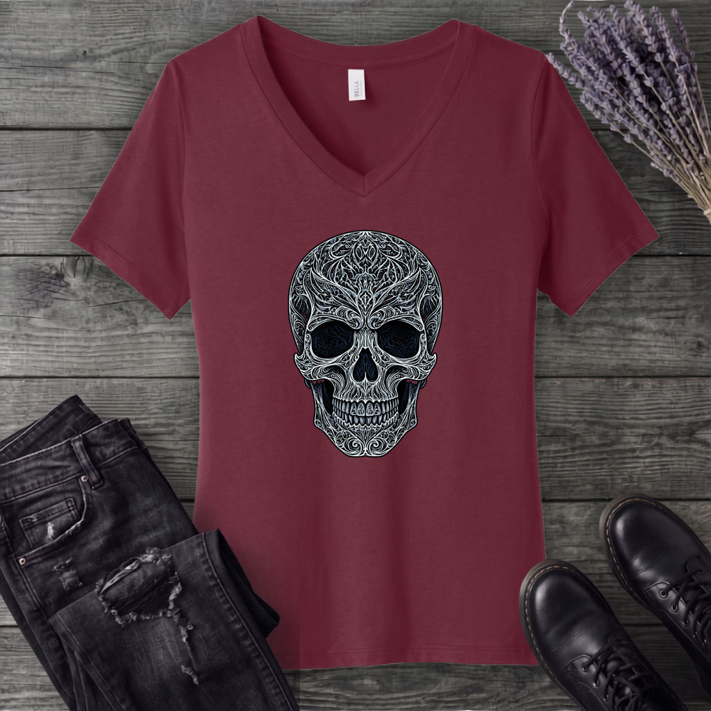 Filigree Skull V-Neck T-Shirt