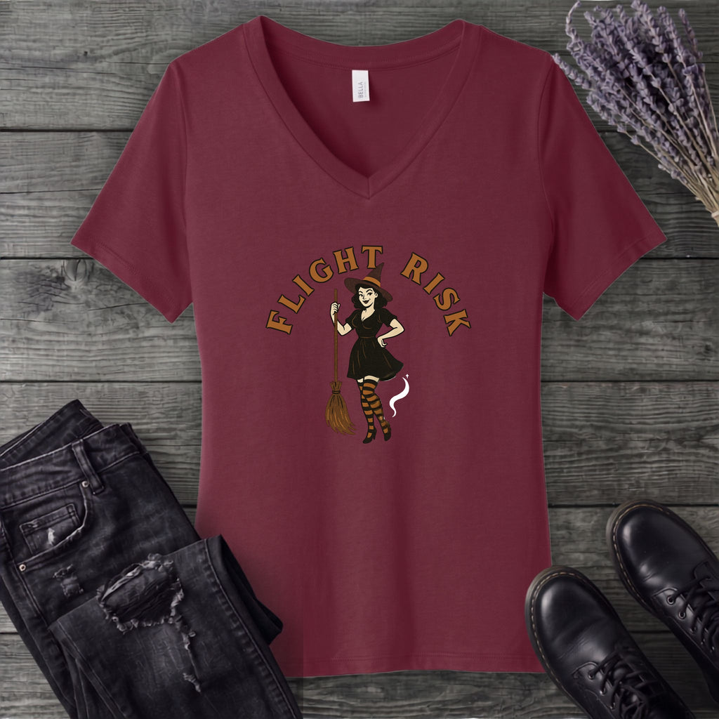 Witch Flight Risk V-Neck T-Shirt