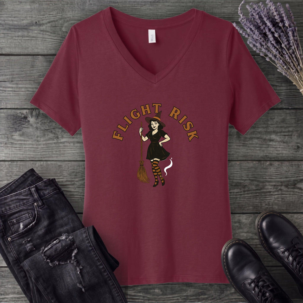 Witch Flight Risk V-Neck T-Shirt