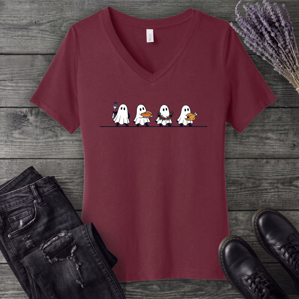 Four Ghost Thanksgiving V-Neck T-Shirt