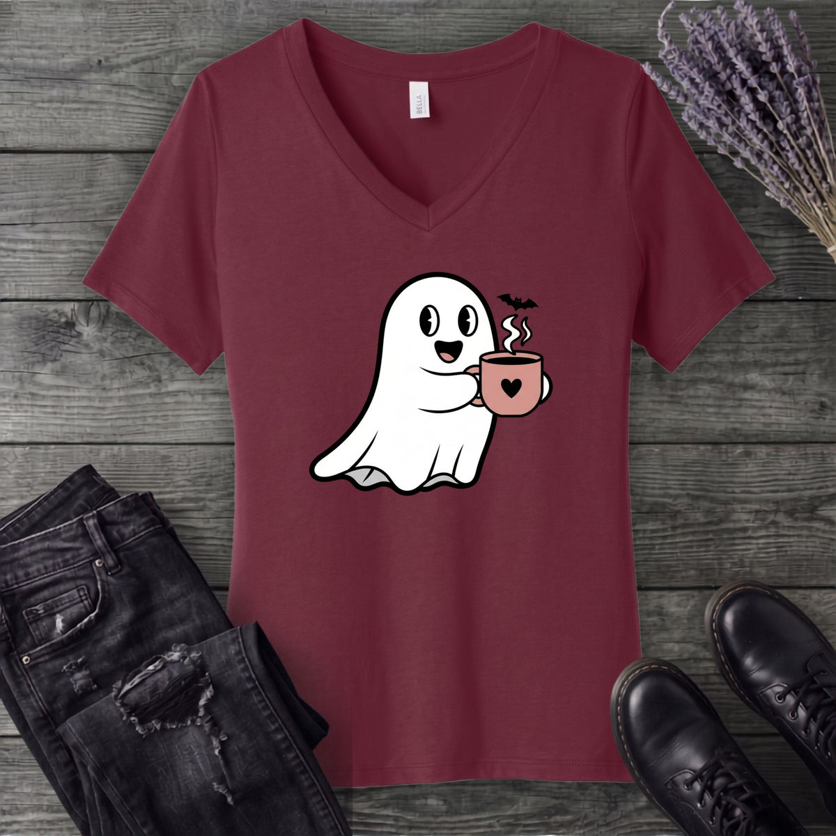 Ghost Heart Coffee V-Neck T-Shirt