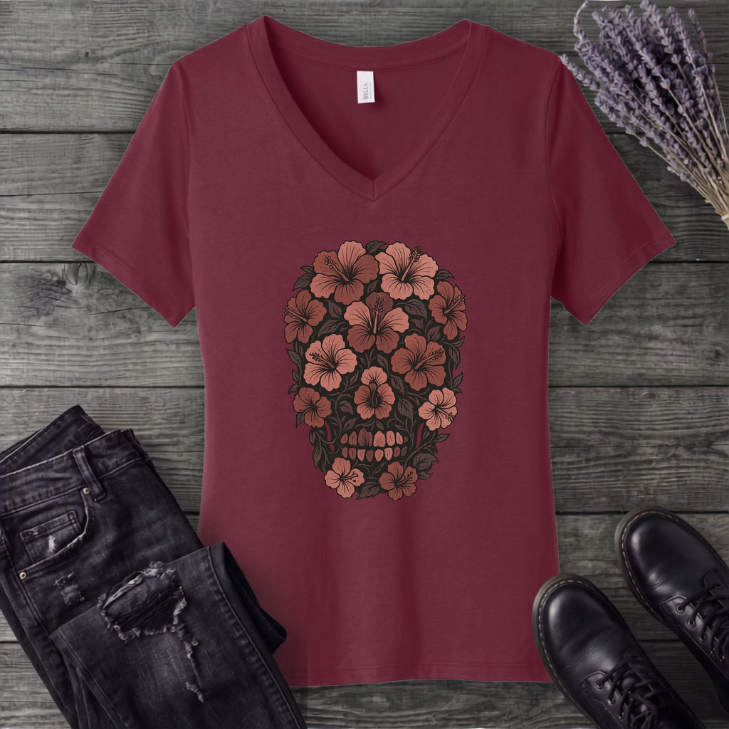 Hibiscus Skull V-Neck T-Shirt