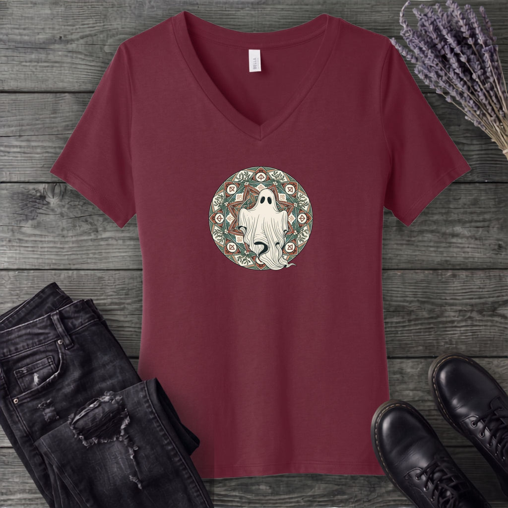 Boho Ghost Mandala V-Neck T-Shirt