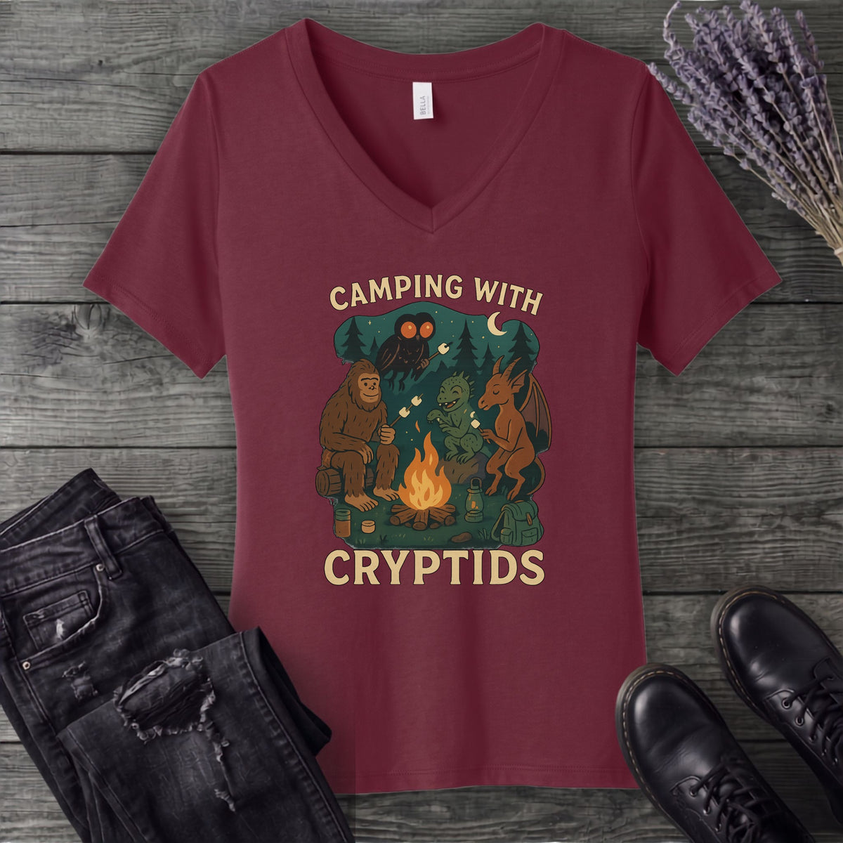 Cryptid Camping V-Neck T-Shirt