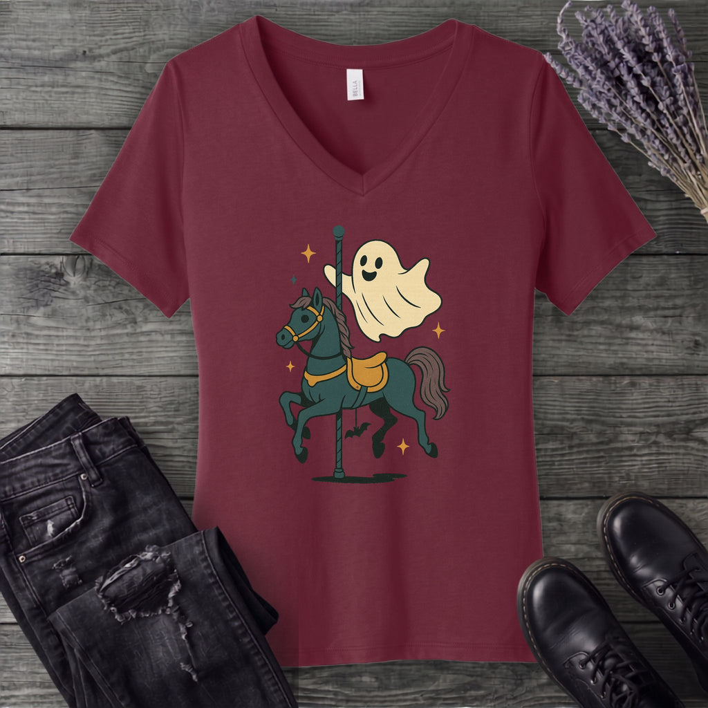 Ghost Carousel Horse V-Neck T-Shirt