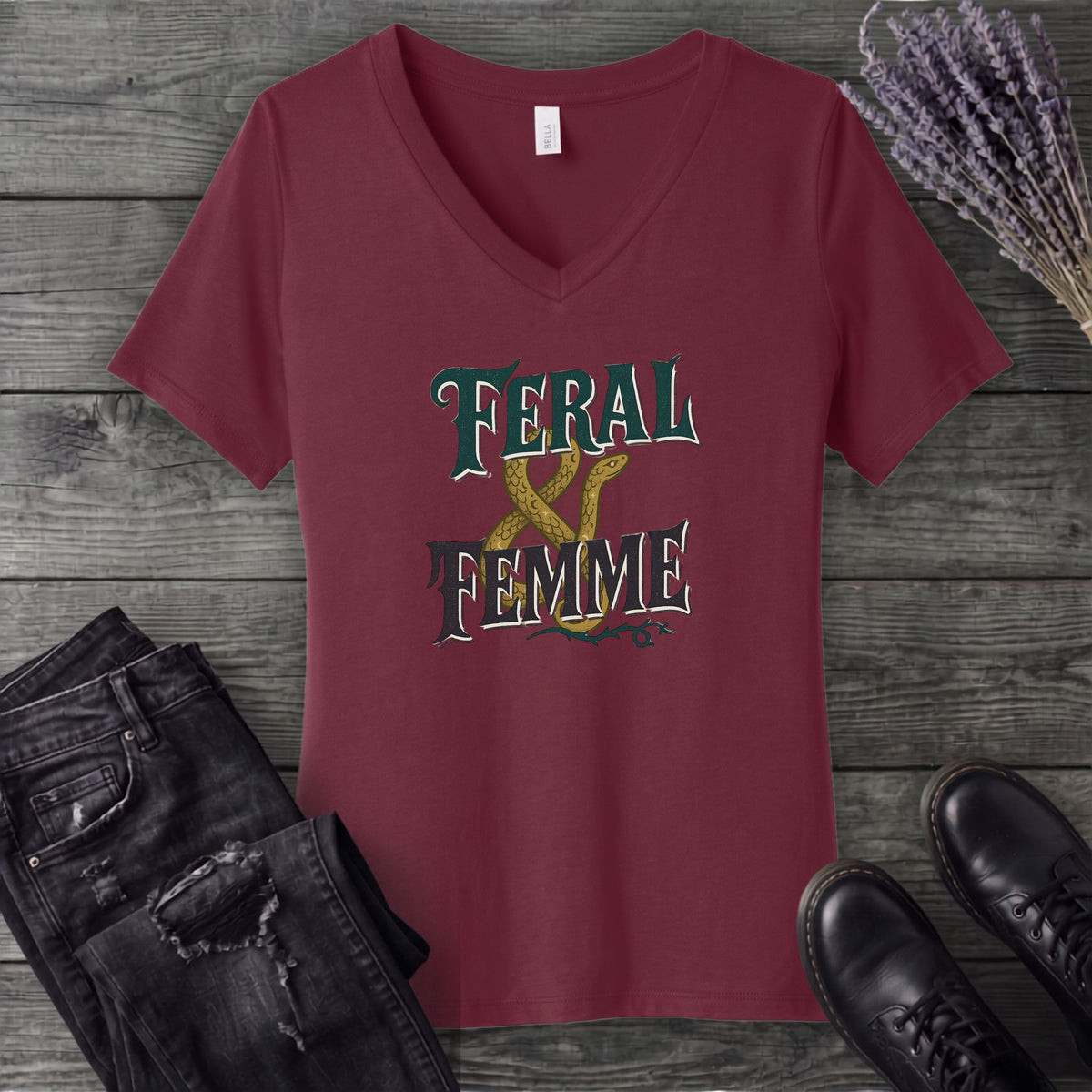Feral And Femme V-Neck T-Shirt
