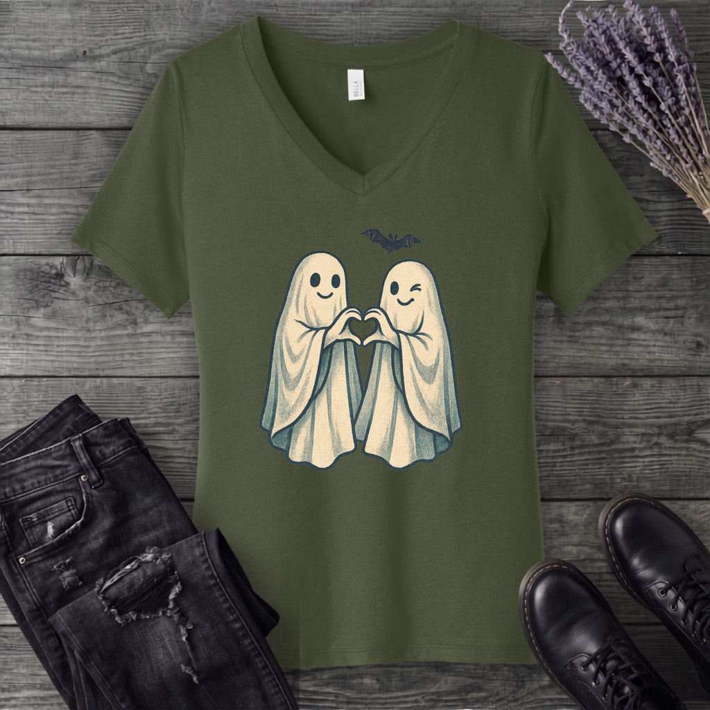 Two Ghosts Heart Hands V-Neck T-Shirt