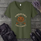 Pumpkin Purls And Cozy Curses V-Neck T-Shirt