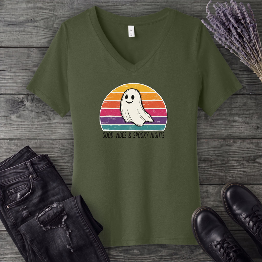 Good Vibes And Spooky Nights V-Neck T-Shirt