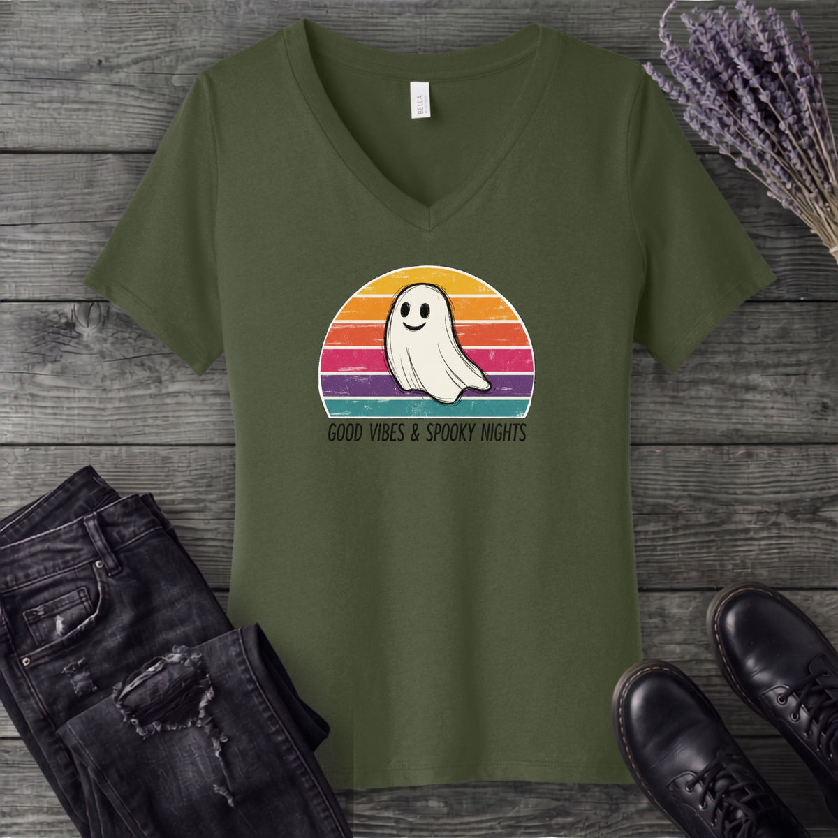 Good Vibes And Spooky Nights V-Neck T-Shirt