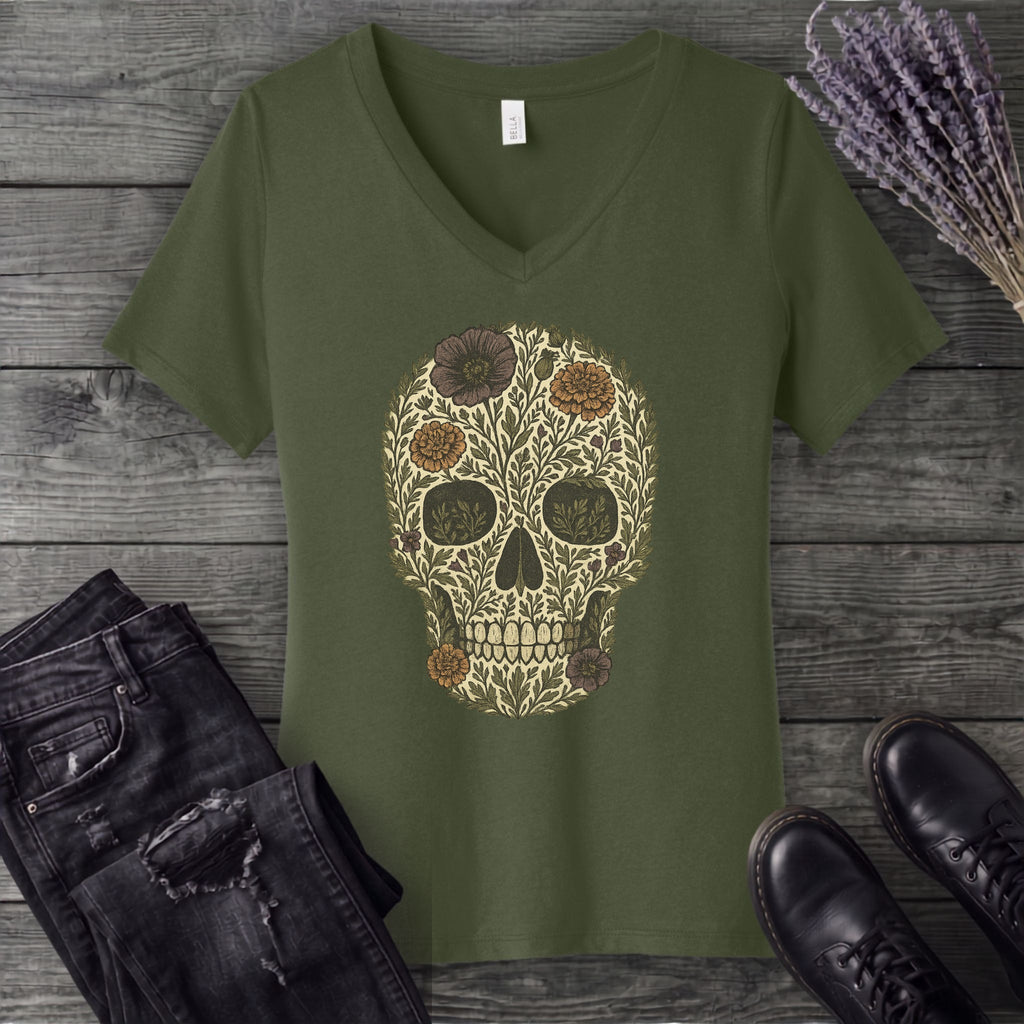 Wildflower Skull V-Neck T-Shirt
