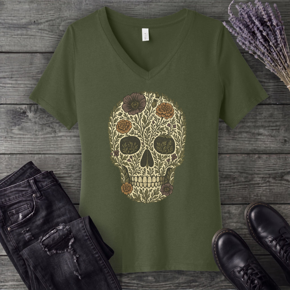 Wildflower Skull V-Neck T-Shirt