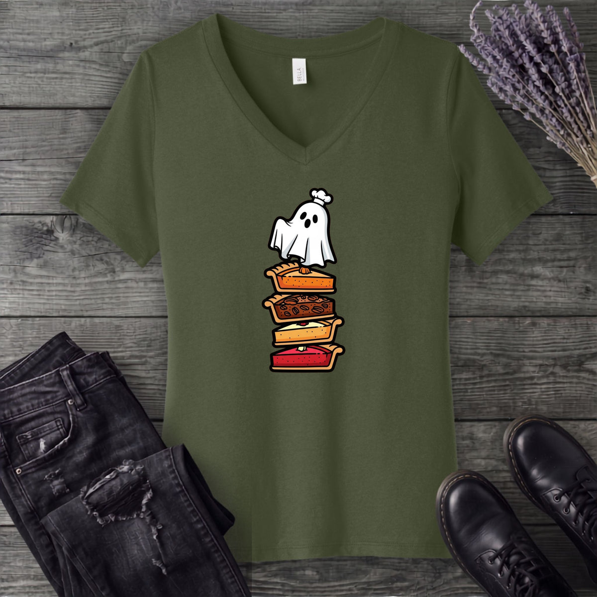 Stacked Pie Ghost V-Neck T-Shirt