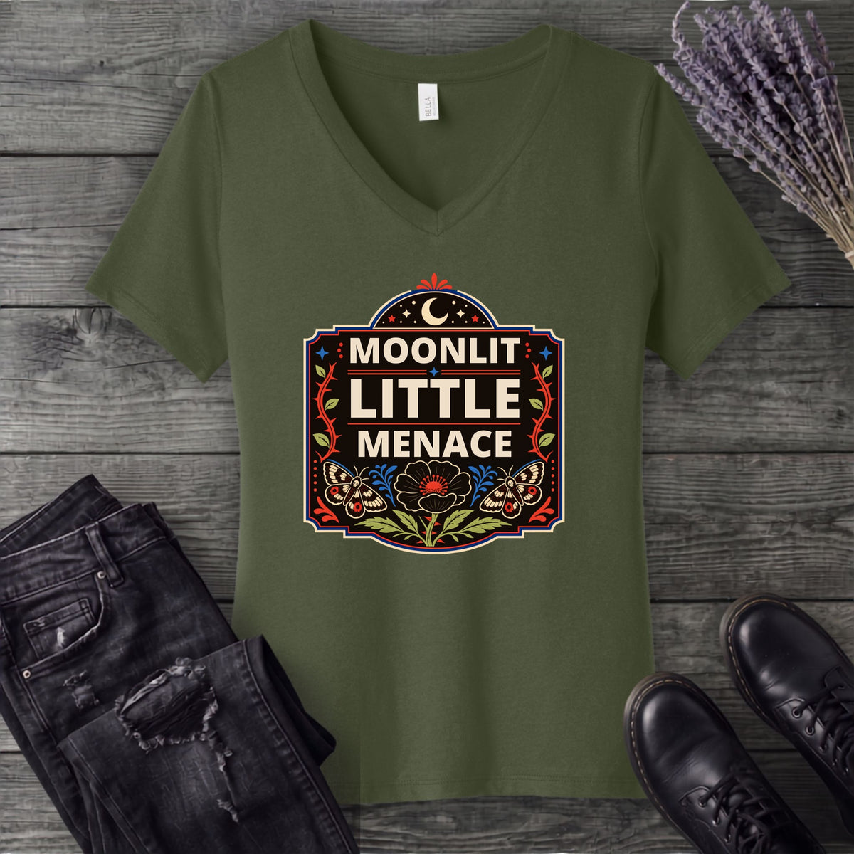 Moonlit Little Menace V-Neck T-Shirt