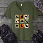Cat Grid V-Neck T-Shirt