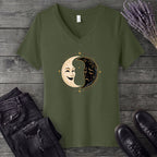 Comedy Tragedy Moons V-Neck T-Shirt