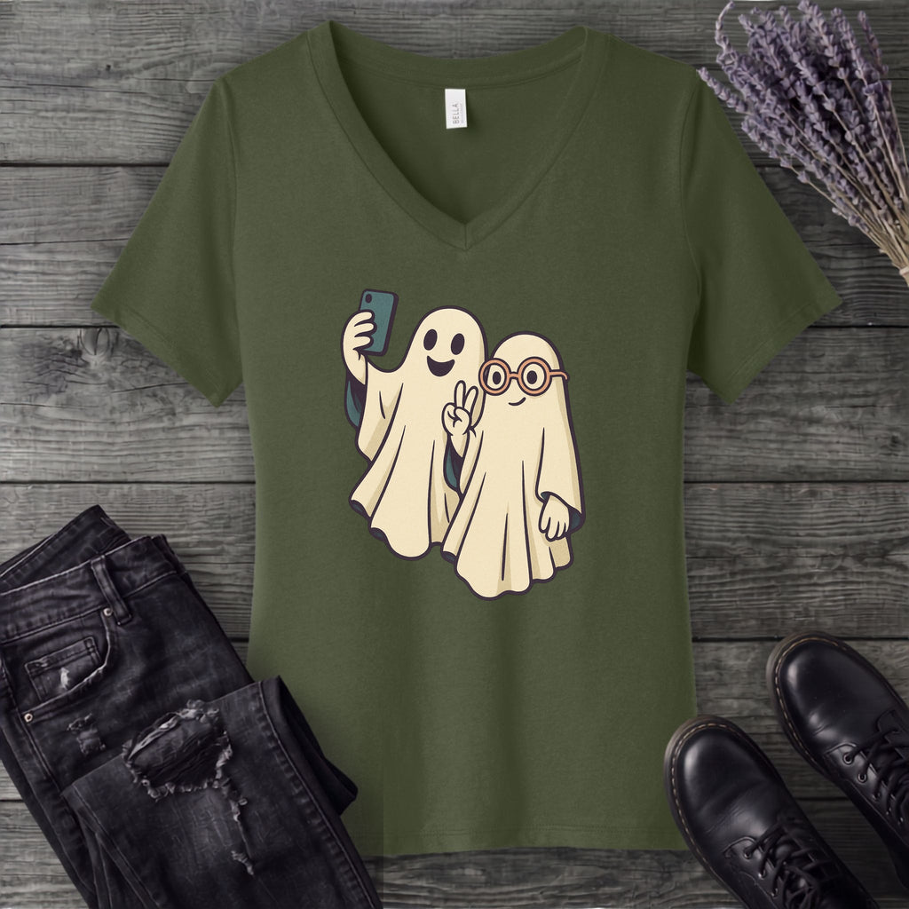 Selfie Ghosts V-Neck T-Shirt