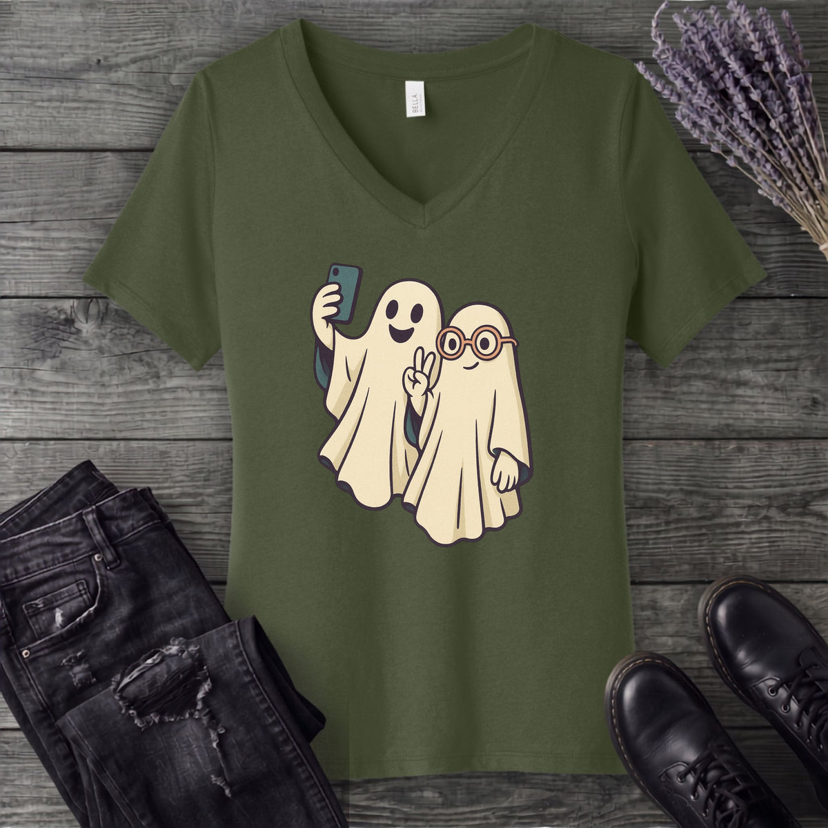 Selfie Ghosts V-Neck T-Shirt