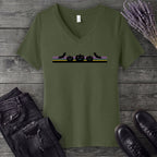 Bats Jack O Lantern Stripe V-Neck T-Shirt