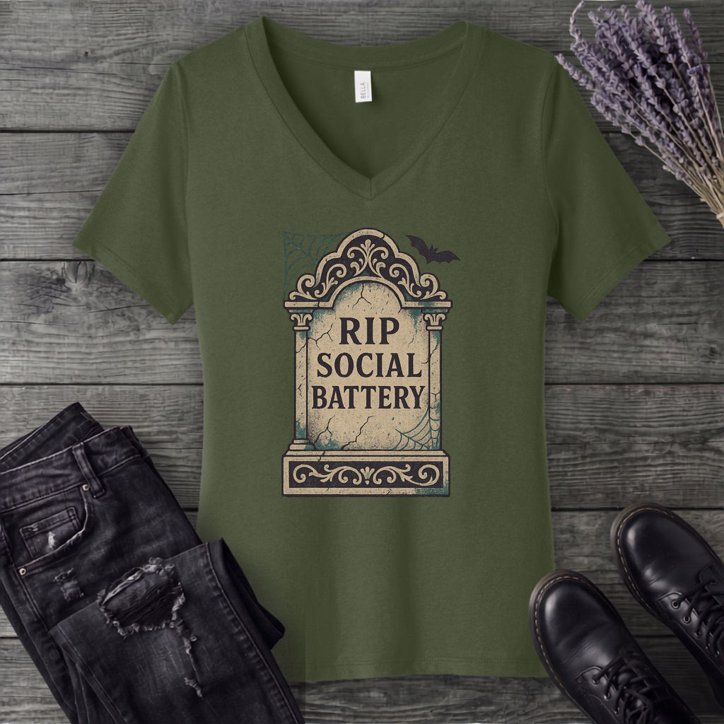 RIP Social Battery V-Neck T-Shirt
