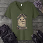 RIP Social Battery V-Neck T-Shirt