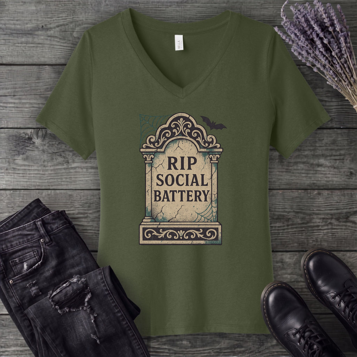 RIP Social Battery V-Neck T-Shirt