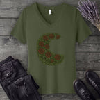 Crescent Moon Roses V-Neck T-Shirt