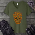 autumn leaves skull V-Neck T-Shirt