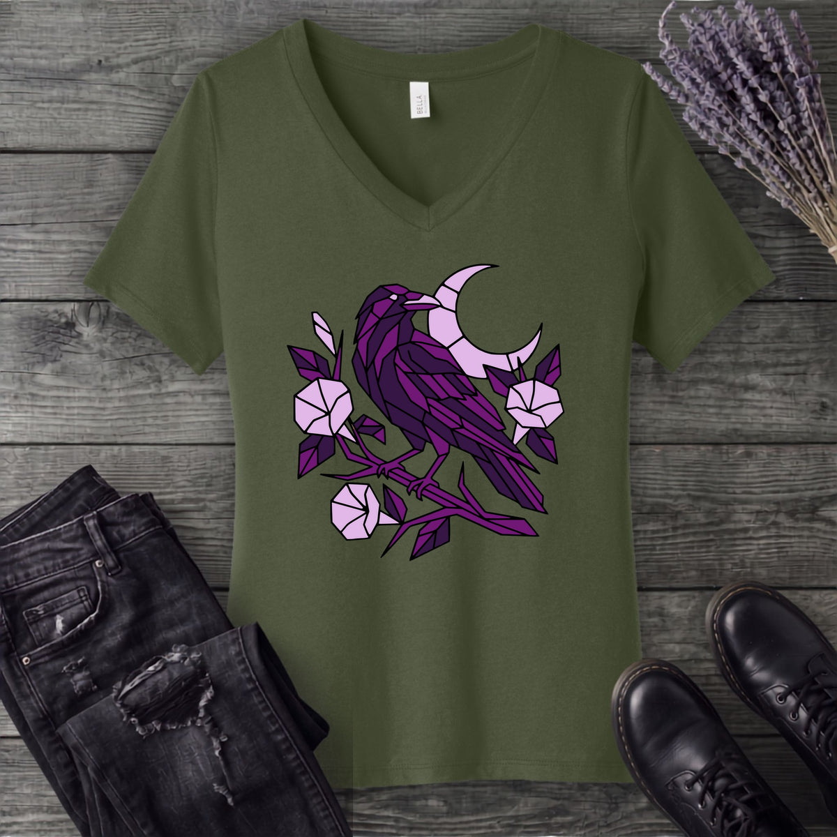 Geometric Crow V-Neck T-Shirt