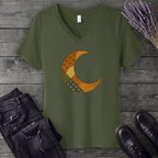 Patchwork Crescent Moon V-Neck T-Shirt