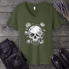 Macabre Floral Skull V-Neck T-Shirt