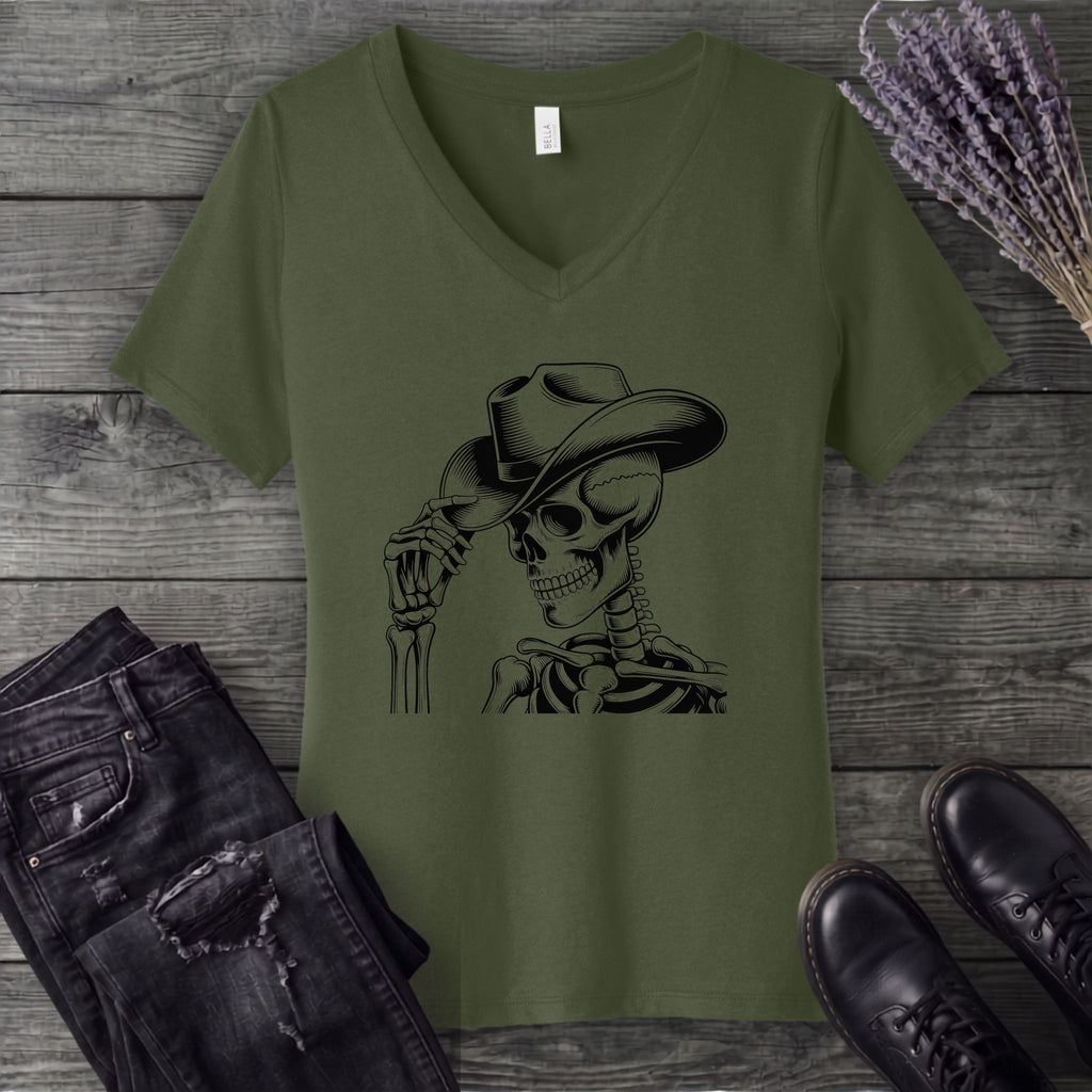 Cowboy Hat Skeleton V-Neck T-Shirt