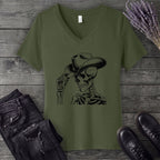 Cowboy Hat Skeleton V-Neck T-Shirt