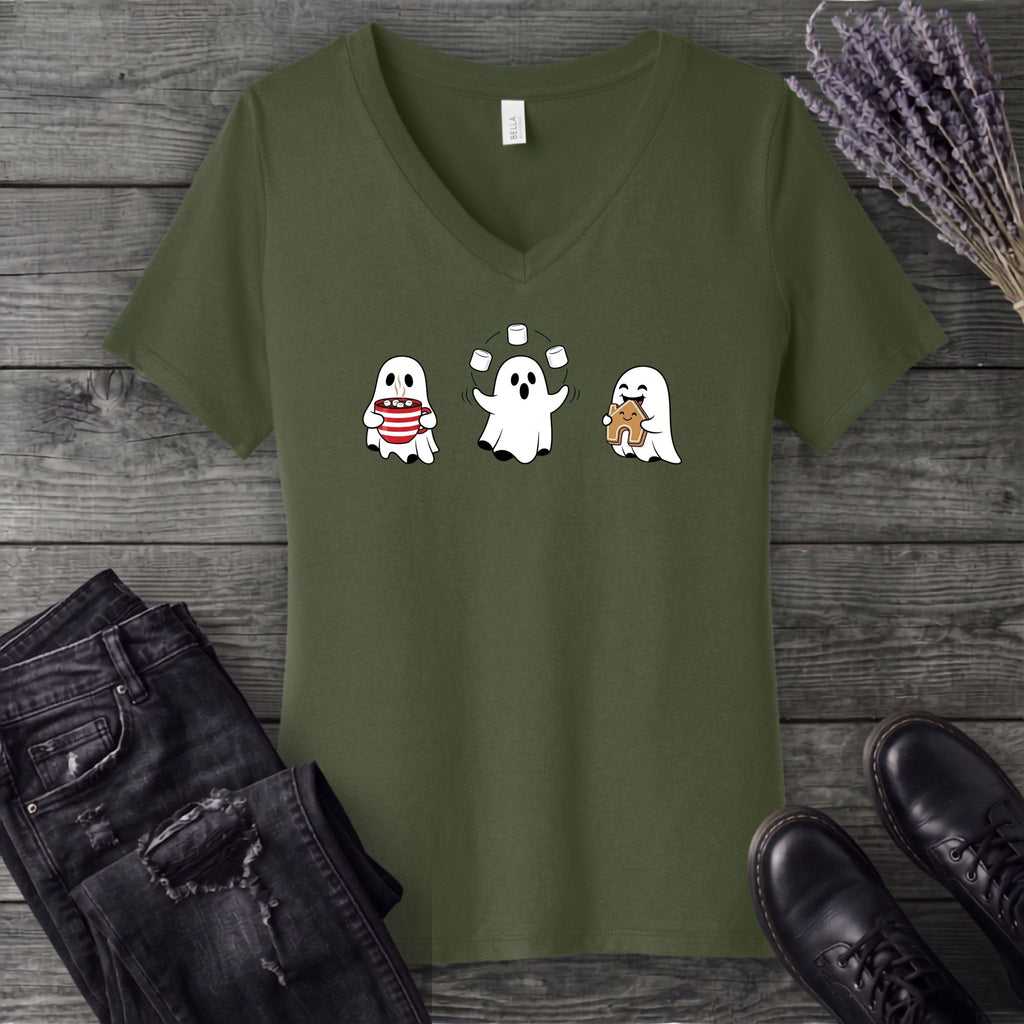 Hot Cocoa Ghosts V-Neck T-Shirt