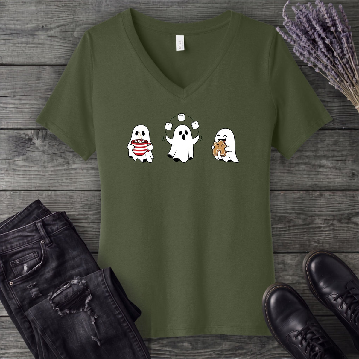 Hot Cocoa Ghosts V-Neck T-Shirt
