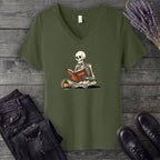 Skeleton Reading V-Neck T-Shirt