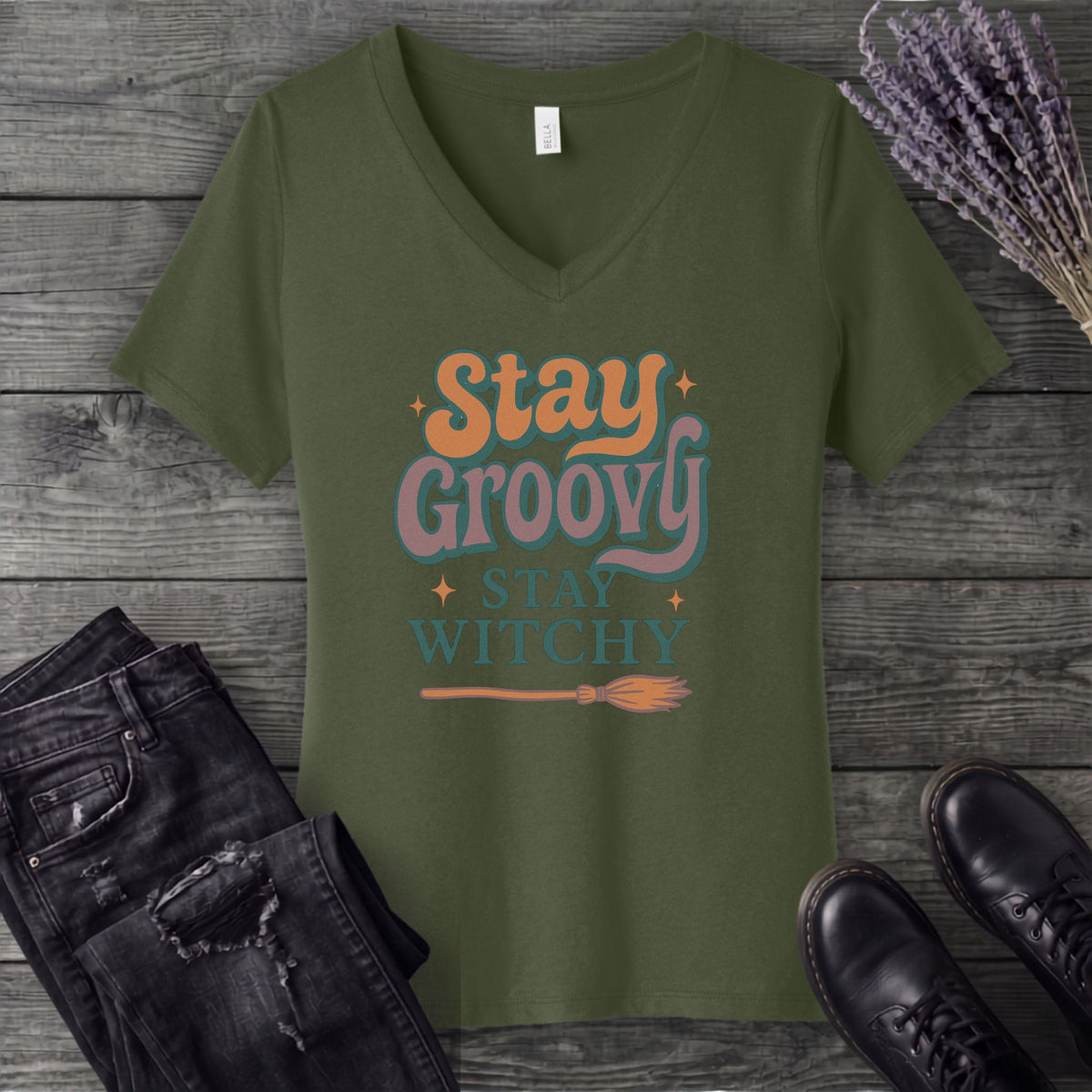 Stay Groovy Stay Witchy V-Neck T-Shirt