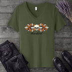 Thankful Leaf Swag Skull V-Neck T-Shirt