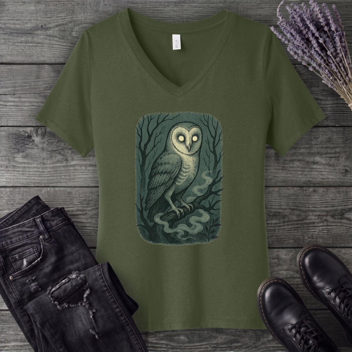 Woodland Spirits Owl V-Neck T-Shirt