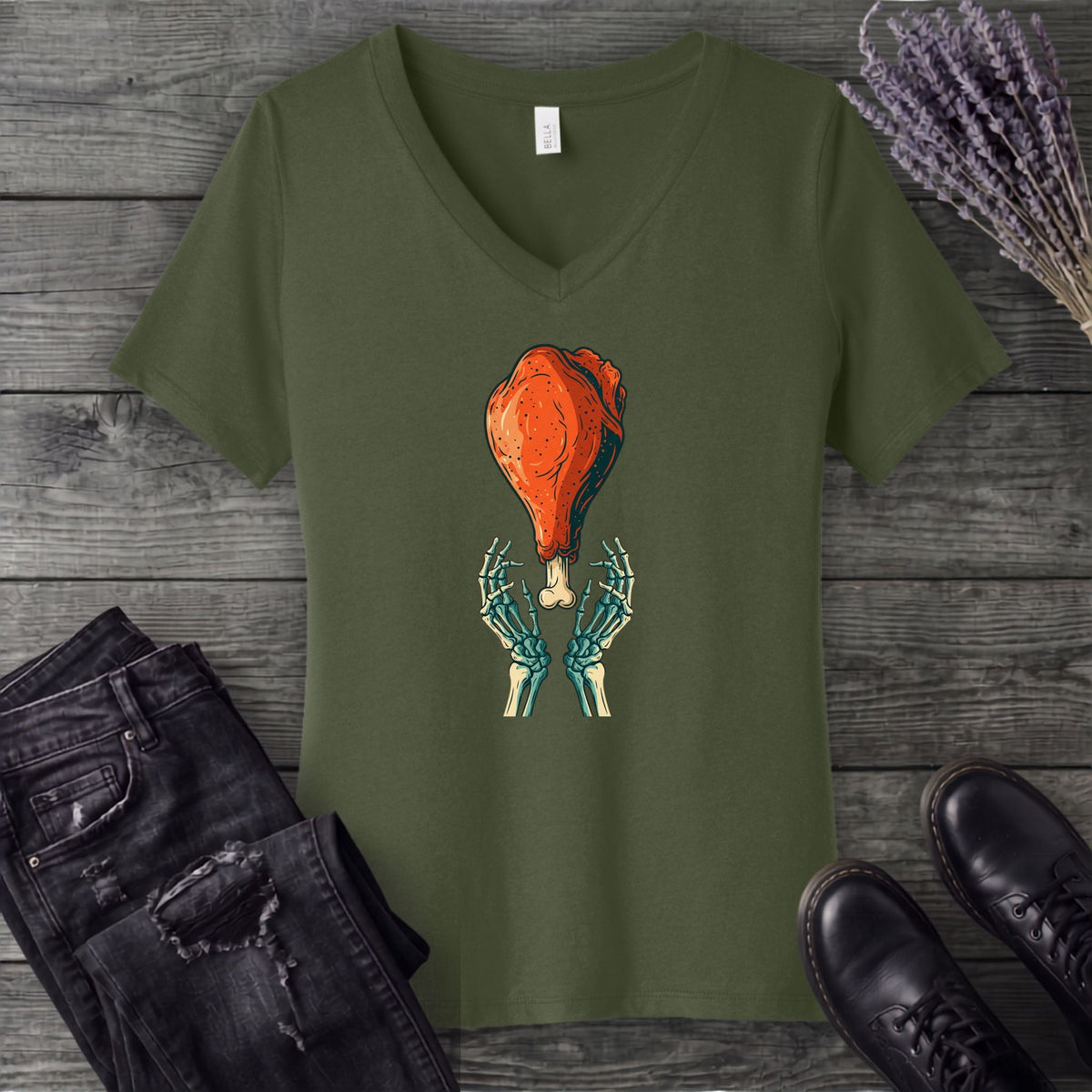 Skeleton Turkey Leg V-Neck T-Shirt
