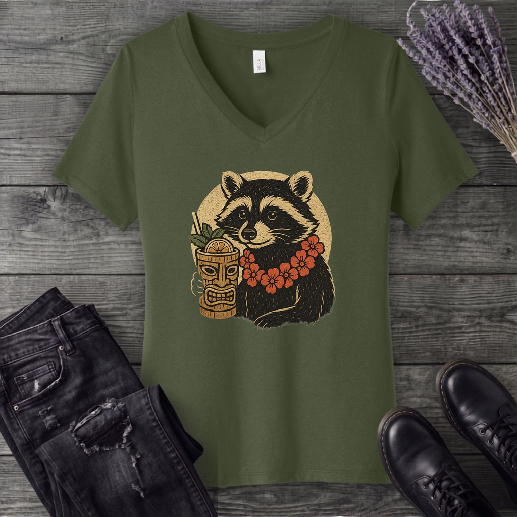Raccoon Tiki V-Neck T-Shirt