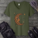 Leopard Print Crescent Moon V-Neck T-Shirt