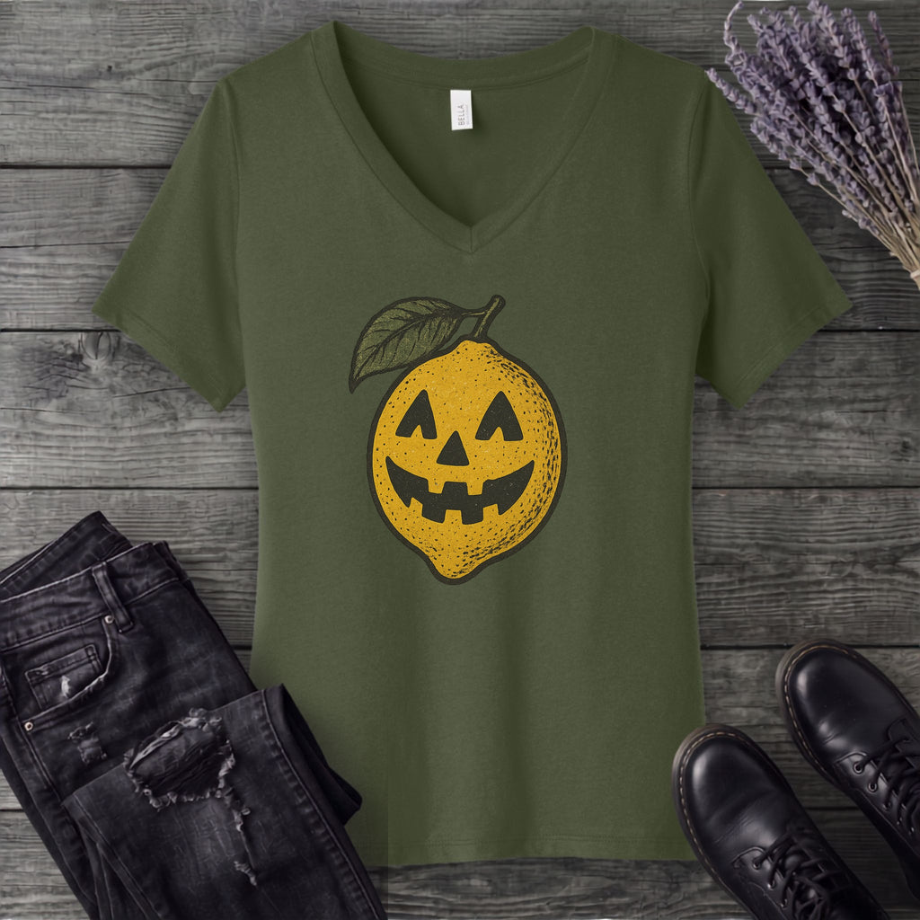 Jack O Lantern Lemon V-Neck T-Shirt