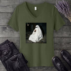 sheet ghost iced coffee curb meme V-Neck T-Shirt
