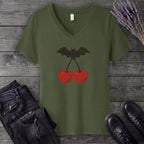Bat Cherries V-Neck T-Shirt