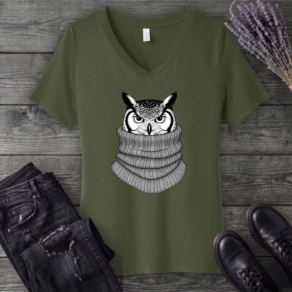 Owl In Cowl V-Neck T-Shirt