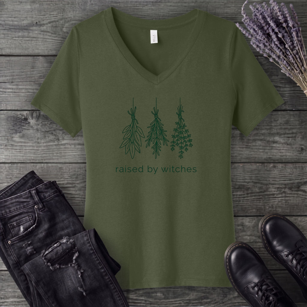 raised by witches minimal V-Neck T-Shirt