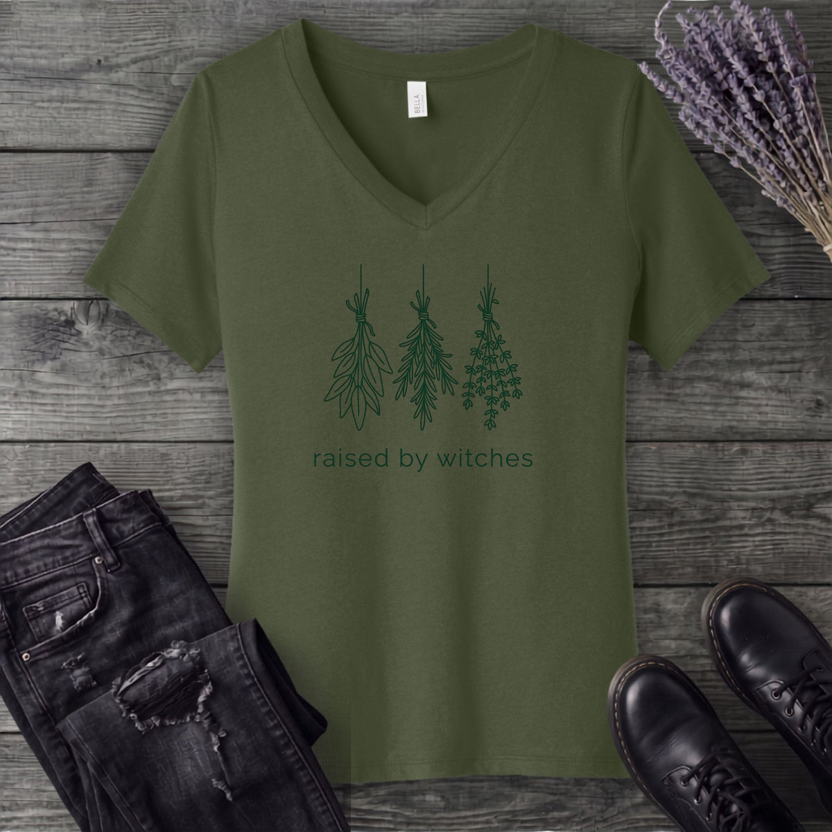 raised by witches minimal V-Neck T-Shirt